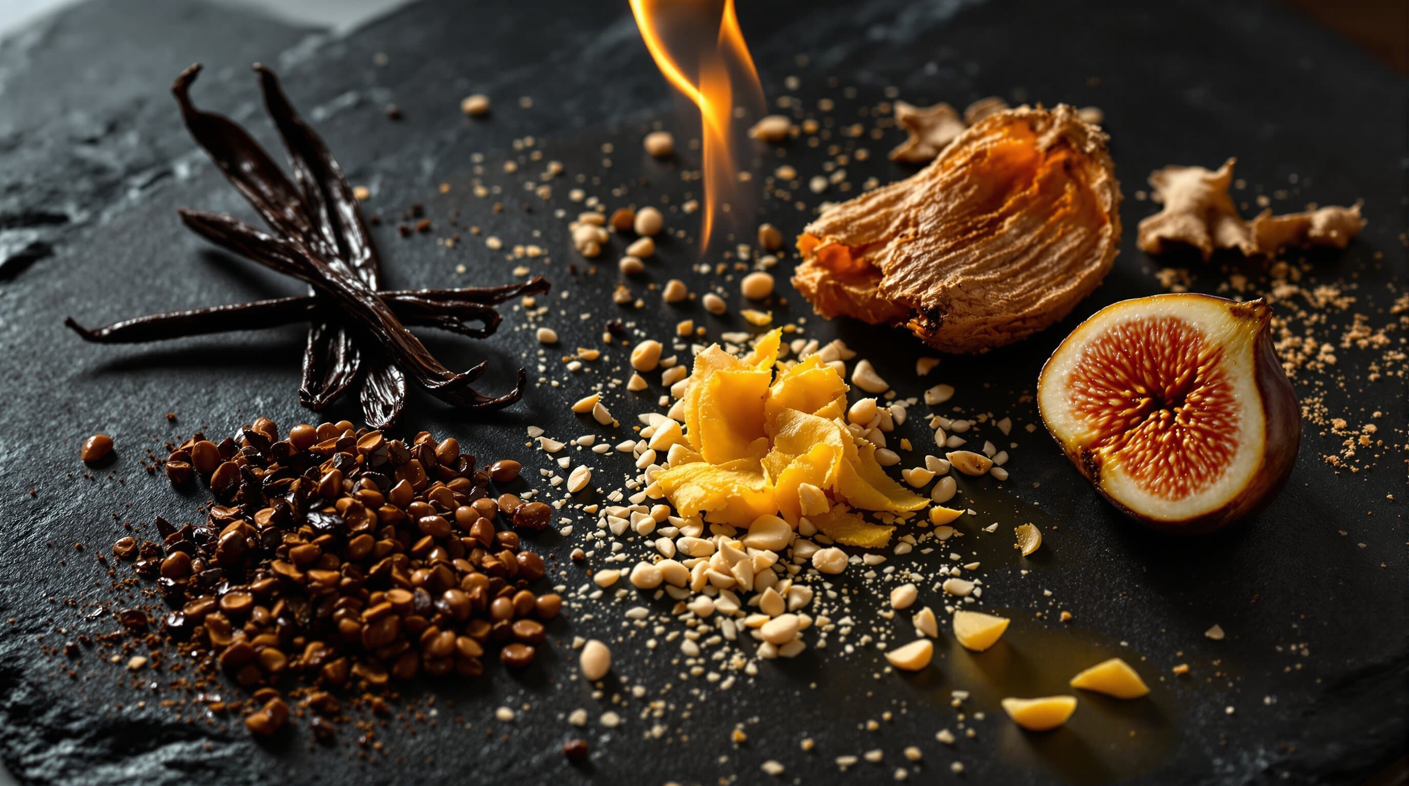 Raw fragrance ingredients on slate